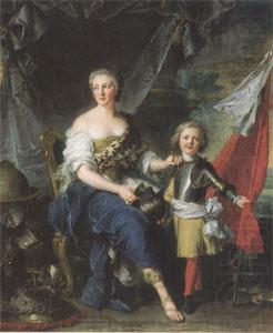 Jean Marc Nattier Mademoiselle de Lanbesc as Minerva,Arming Her Brother the Comte de Brionne and Directing Him to the Arts of War (mk05) china oil painting image
